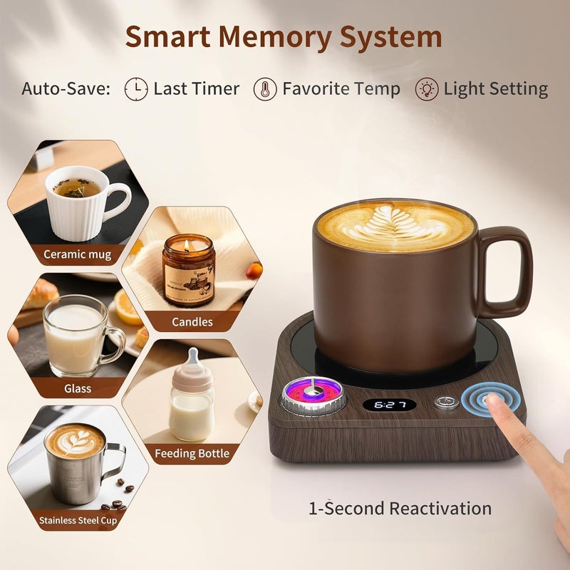 Vobaga Coffee Mug Warmer (No Mug) with Smart Memory System & 9-Temperature Setting, Coffee Cup Warmer with Customize Timer & Precise Minute Timing, Suitable for Work, Reading, Sleeping - Image 3
